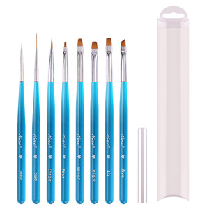 Professional UV Gel Nail Art Brush <b>Set</b> Nylon Flat Hair Acrylic Handle Liner Brushes <b>Crimped</b> Ferrule with Lid - Product Image 1