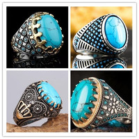Bagues de bijouterie DAIHE vintage arabes électroplaquées incrustées de pierres précieuses turquoise pour hommes, style islamique