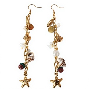 Pendientes colgantes chapados en oro con cuentas de concha de estrella de mar, joyería de estilo bohemio para mujer - Product Image 1