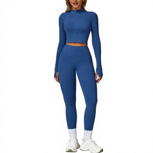 Conjunto de sujetador y mallas deportivas de chaqueta sin costuras al por mayor para mujer, ropa deportiva de alta elasticidad para yoga y gimnasio, conjunto de entrenamiento de 3 piezas para fitness - Product Image 5