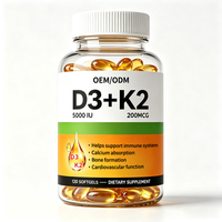 Complément alimentaire personnalisé en gélules molles d'huile de coco 2-en-1 Vitamine D3 K2, 120 unités, favorise la santé des os, du cœur et du système immunitaire