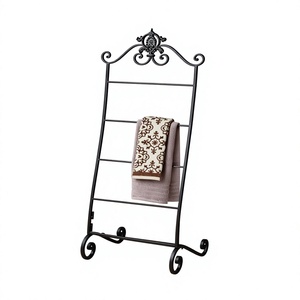 Traditional Iron <b>Standing</b> <b>Towel</b> <b>Rack</b> Rectangle Shape Five Tier Bathroom Storage Holder Durable Metal Design - Product Image 1