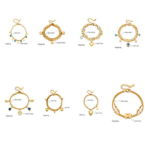 European American Style Minimalist Multi Layer Chain Heart Circle Smiley Butterfly Eye Pendant Titanium Steel Bracelet For Women - Product Image 5