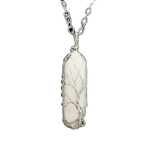 Collar grande espiritual de Yoga de Plata de Ley 925 elegante de piedra cruda, COLLAR COLGANTE de cuarzo de cristal grande para hombres