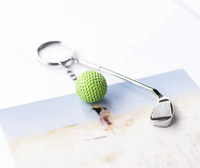 Porte-clés promotionnel tendance en métal sublimé en forme de balle de golf et de club de golf, accessoire pour sac
