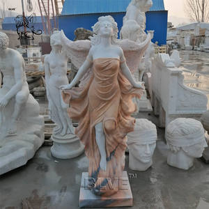 Sculpture de déesse grandeur nature sculptée à la main BLVE, statue d'ange victorieux ailé en marbre blanc pour la décoration de villa et de parc - Product Image 3