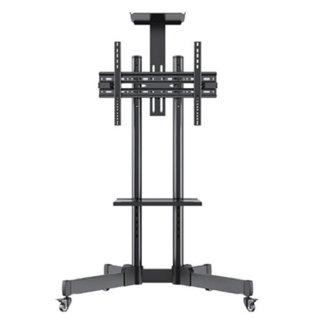 QDE 32 to 70 Inch Cold Rolled Steel Full Motion TV Stands TV Carts Height Adjustable Mobile TV Wall Mount Black with Shelf