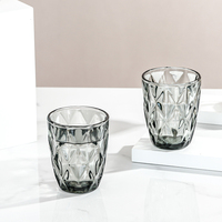 276ml Diamant-geëmbosseerd glazen tumbler voor koude dranken, multicolor vintage glazen beker voor sap, ijskoud water, fruitdranken en serveren