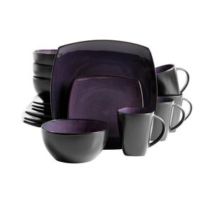 16 piezas de <span class=keywords><strong>vajilla</strong></span> de cerámica Cuadrado Vintage Esmaltado Morado Juego De <span class=keywords><strong>Vajilla</strong></span> - Product Image 2