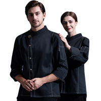 Uniformes unisexes de restaurant et de bar de haut niveau, veste légère de chef noire pour hommes, tissu sergé jumelé, logo personnalisé pour hôtels