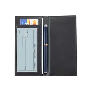 BSCI Manufacturer Wholesale Price Custom Design Rfid Blocking Leather Checkbook Holder With Pen Slot