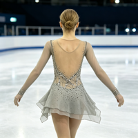 Robe de patinage sur glace gris clair, ornée de strass, à manches longues, pour enfants et adultes, pour compétition et spectacle