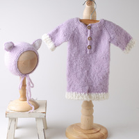 Set baju monyet popok bayi laki-laki perempuan, Jumpsuit rajut renda gaya hutan Vintage setelan pakaian alat peraga fotografi