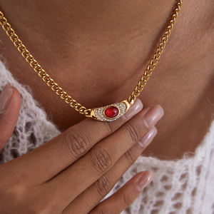 J & D Vintage sonbahar kış 18K PVD altın kaplama su geçirmez takı paslanmaz çelik beyaz açacağı yeşil kırmızı kolye - Product Image 5