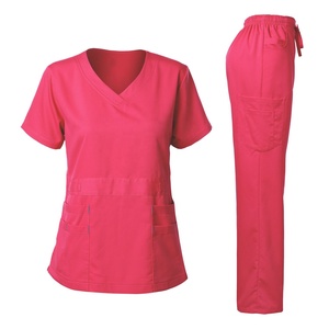 Uniformes de Enfermería de Color sólido para mujer, uniformes elásticos para clínica de mascotas, enfermera con cuello en V, ropa de trabajo para médicos y hospitales, venta al por mayor - Product Image 2