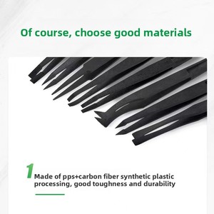 Black <strong>Plastic</strong> Carbon Fiber Tweezers Elastic Gripping Tool Multi-Specification Flat/Pointed/Bent Heads Blow <strong>Molding</strong> <strong>T</strong>-201-T208 - Product Image 2