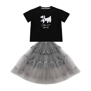 Conjunto de Ropa para Niña Grande, Verano 2026, Camiseta de Manga Corta <span class=keywords><strong>con</strong></span> Estampado Negro y Gris + Falda Tutú, 2 Piezas, Conjunto Dulce para Niña - Product Image 2