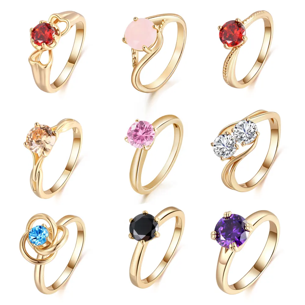 Fashion Accessories Women Jewelry Rings Red Single Stone Rings Fashion Jewelry Zircon Chunky Gold Rings