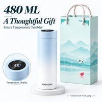 Botol Air Stainless Steel 480ml, Botol Termos Vakum Isolasi, Flask dengan Layar LED Penunjuk Suhu, Logo Custom