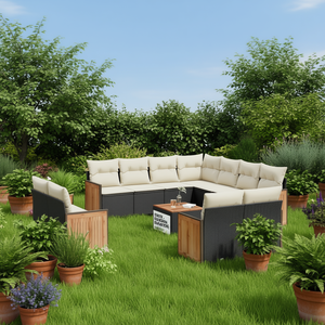 Ensemble de canapés de jardin modernes avec structure en teck et rotin, résistant aux intempéries, 6 places, design contemporain - Product Image 2