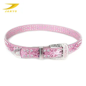 New High Quality Designer Handmade Fashion Luxury Pink Diamonds Pin Buckles Ladies Belts
