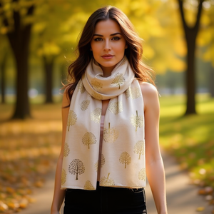 Sciarpa lunga in cotone TR 70x180 cm con stampa albero della vita dorato, accessorio moda donna - Product Image 2