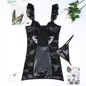 ชุดบอดี้สูทหนัง PU ระบายอากาศ ปักลายถักตาข่ายซีทรูแบบชิ้นเดียว ลดราคาสุดฮอต ชุดชั้นในเดรสผู้หญิงแบบใหม่ - Product Image 6