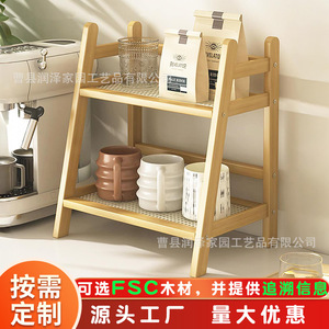 Estante de almacenamiento de madera para cocina, organizador de encimera multifunción de bambú de 2 niveles para tazas de café, condimentos, estante de escritorio - Product Image 3
