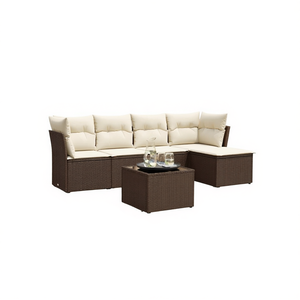 Ensemble de canapés de jardin en rotin brun avec coussins crème, mobilier d'extérieur au design contemporain, résistant à l'eau et aux UV, en rotin PE - Product Image 1