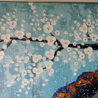 Peinture à l'huile sur toile 3 pièces, motif floral de prunier bleu moderne, peinte à la main, épaisse, pour décoration murale de la maison, tableau à suspendre