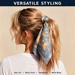 <span class=keywords><strong>Bandana</strong></span> in Raso all'Ingrosso 60x60cm, Foulard Quadrato Piccolo da Donna, Accessorio Moda per Collo, <span class=keywords><strong>Capelli</strong></span> e Borsa, Pronta Consegna, Personalizzabile OEM ODM 1071A - Product Image 4
