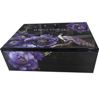 Boîte cadeau en bois de luxe avec finition laquée noire piano personnalisée, vente chaude, pour chocolats et dattes, usage polyvalent, marché de Dubaï