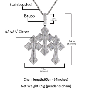 Nuovo rilascio di alta qualità Hip Hop uomo 3 pollici ciondolo croce su preordine con ciondolo a forma di diamante con tripla croce - Product Image 6
