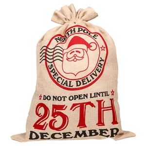 EAGLEGIFTS Letter Chris Drawstring Beautiful Wine Santa Natural Cotton Gift Bags Canvas Christmas Sack