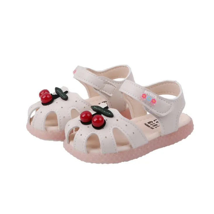 2021 Summer Hot Sale Cute Little Cherry Baby Sandals Anti-collision White Pink Two-color Leather Kids Sandals