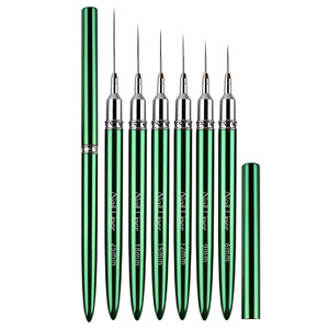 Private Label Green Metal Handle 12mm 15mm 18mm 25mm Extra Long Gel Nail Liner Brush Kit <b>Set</b> with Cap Manicure Salon Brushes - Product Image 1