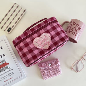 New Design Eco-Friendly Portable Hound's-tooth Canvas Travel for <b>Bag</b> <b>Women</b> Large Capacity Cosmetic Makeup <b>Bag</b> - Product Image 1