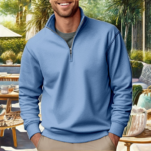 <span class=keywords><strong>Felpa</strong></span> da Uomo Personalizzata con Logo Ricamato, Zip a 1/4, Manica Lunga, Collo Alto, Tinta Unita, Anti-Pilling, 100% <span class=keywords><strong>Poliestere</strong></span> - Product Image 2