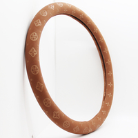 Housse de volant Airespace Saddle Brown Monogram en velours de coton personnalisé, cuir PU gaufré, antidérapante, universelle, 38 cm