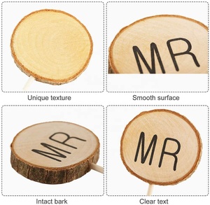 Ensemble de décorations de gâteau de mariage rustique de qualité supérieure 3 pièces Mr Mrs avec écorce Décoration de mariage en bois de qualité supérieure Fournitures de fête promotionnelles - Product Image 4