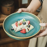 Assiette en céramique bleue vintage de 8,7 à 10,2 pouces, grande assiette ronde pour servir le pain, les salades et les fruits, pour la maison, la salle à manger, l'hôtel
