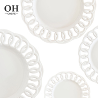 Assiette en céramique blanche creuse créative pour mariage, fête, événement, classique, 10,5 pouces, ensembles d'assiettes à dîner en porcelaine, vaisselle en porcelaine fine