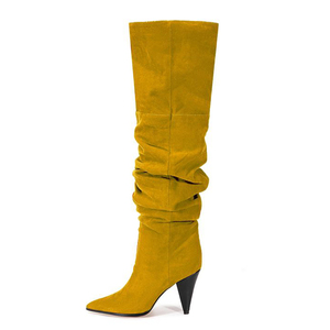 Large Size 45 High-Heeled Pointed Toe Women Suede Pleated <b>Shoes</b> Wide Fit Over the Knee Boots Spike Heels Long Booties - Product Image 5