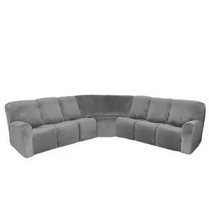 Fundas de sofá reclinables en forma de L, 7 asientos, seccionales, reclinables, elásticas, de terciopelo, reclinables