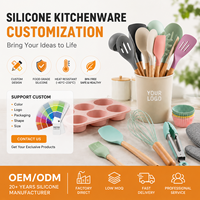 Juego de 12 utensilios de cocina de silicona sin BPA, espátula antiadherente, cuchara, volteador con mango de madera, apto para lavavajillas, logotipo personalizado OEM
