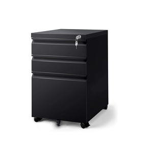 Meuble de classement mobile noir à 3 tiroirs avec roulettes et serrure pour bureau - Product Image 1