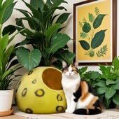 Handgefertigtes Wollfilz-Katzenbett mit Leopardenmuster, Eiförmig, Natürlich Gefilzt, Waschbar, Langlebig, Geschlossenes Katzenversteck, Anpassbar