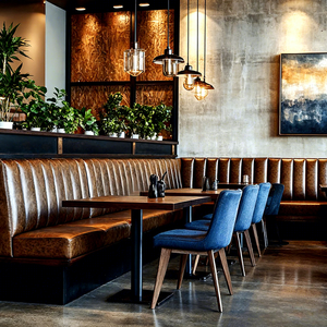 Sofá <span class=keywords><strong>Vintage</strong></span> <span class=keywords><strong>para</strong></span> Cafetería, Muebles de Cuero y Madera <span class=keywords><strong>para</strong></span> Restaurante de Comida Rápida, Mesa con Sillas <span class=keywords><strong>para</strong></span> Cafetería Comercial - Product Image 1