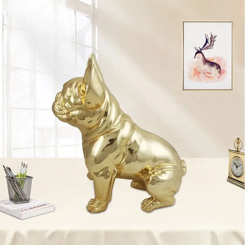 Patung Kecil Putih Porselen Dekorasi Rumah Anjing Grosir Anjing Warna Emas Natal Dekorasi Patung Hewan Keramik Kerajinan Hadiah