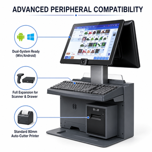 Heavy Duty 15.6" Dual Screen POS Workstation 80mm Auto Cutter <b>Printer</b> for Chain Supermarket Hypermarket Shopping Complex - Product Image 4